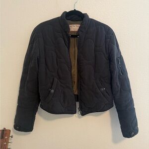 Free People Quilted Black Bomber Jacket